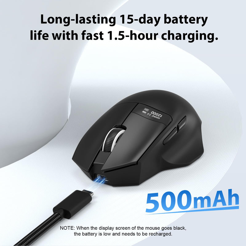 G9Pro Wireless Bluetooth Mouse with LED Screen Display | 12000 DPI Computer Mouse with 6 Adjustable DPI, Wired/BT1/2.4G Tri-Mode, Type-C Rechargeable, Lightweight & Office Use for PC Black