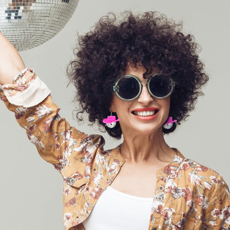 Disco Ball Earrings 70s 80S 90S Disco Outfits for Women Disco Outfits Accessories Tour Party Dress Sparkly Cowgirl Mirrorball Concert Jewelry Gifts B:disco ball earrings-pink