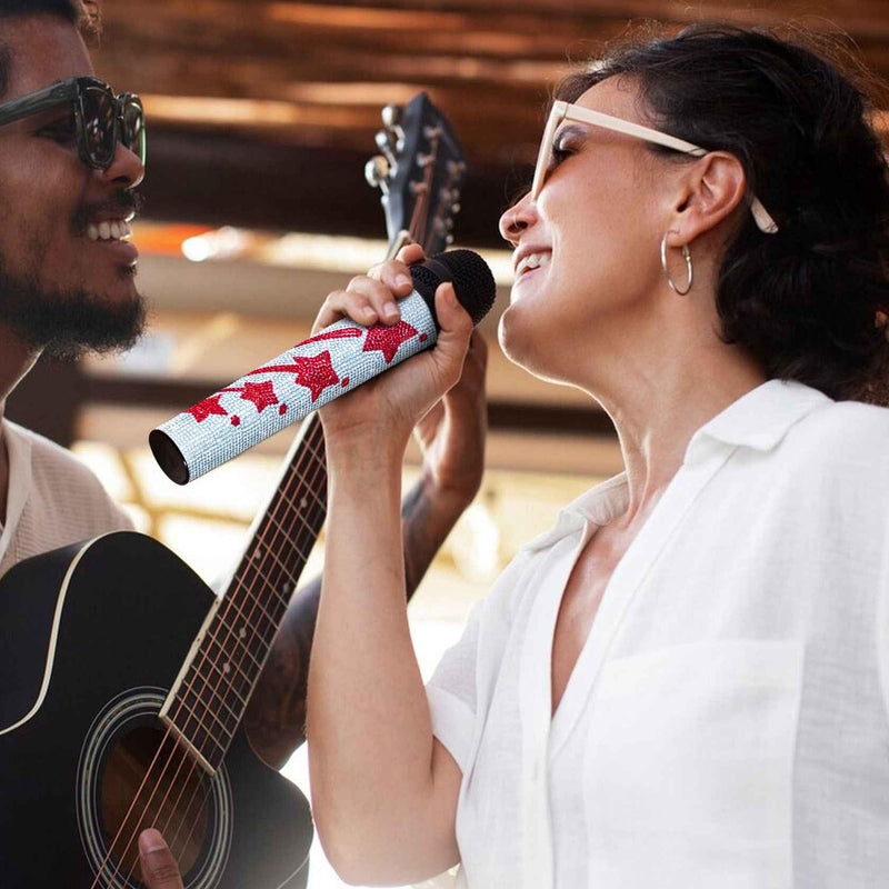 Microphone Cover for Wireless Mic SLX2 BLX2 SM58 Beta58 and Universal Transmitter Sparkle on Wedding Party Tours & TV Shows, Red Star Silver (Mic NOT Included)