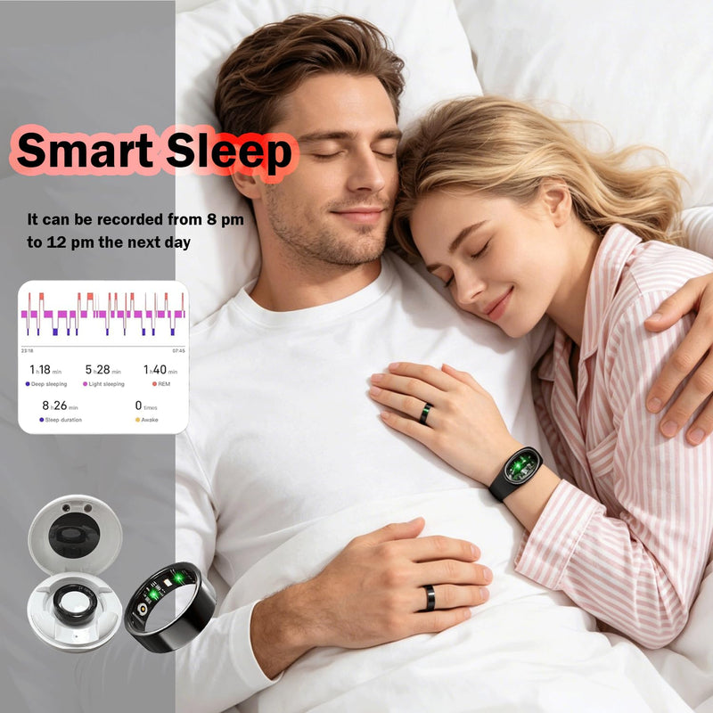 2026 Smart Ring for Men and Women, Fitness/Sleep/Blood Pressure/Heart Rate Tracker, IP68 Waterproof Smart Ring Fitness Tracker, Available for iOS and Android, No Subscription Fee. (Black （Size 10）-1)