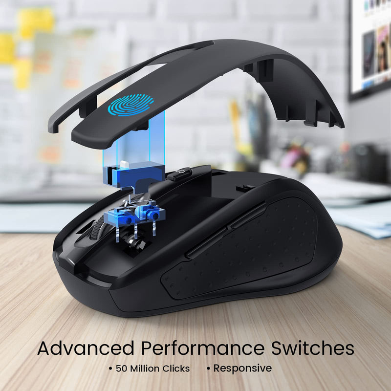 HOTWEEMS D-09 Wireless Mouse for Laptop - Ergonomic Plus Computer USB Cordless Mice, Ergo Grips, Lightspeed 5-Level 2400 DPI, 16 Months Battery, Portable for PC Mac Chromebook, 6 Button, Stormy Black