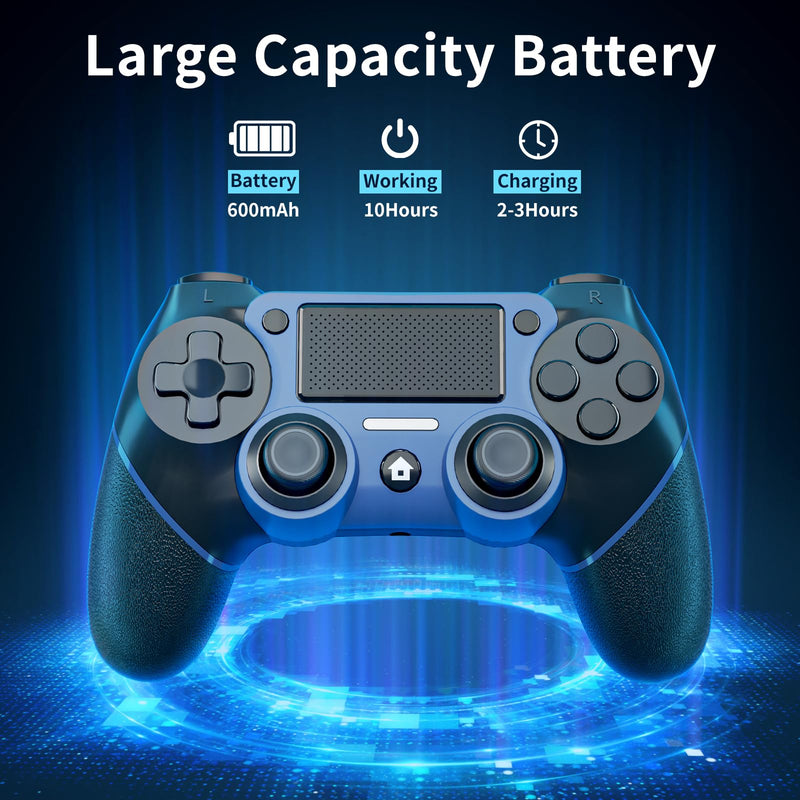 Wireless Controller for P4, Remote Control Compatible with Playstation 4/ Slim/ Pro/ PC, Gaming Controllers with Double Vibration /6-Axis Motion Sensor /Programmable Back Buttons【Upgraded Version】 Blue-Black