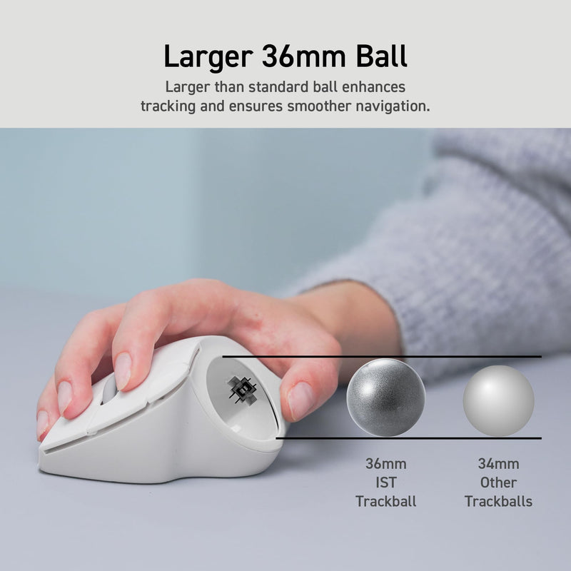 ELECOM Ergonomic Comfort Design Trackball IST Wireless 2.4GHz Connect, Super-Smooth Tracking with Roller Ball Bearing, 36mm Ball, Thumb Control, Compatible for Windows, PC, and Mac White (M-IT11DRWH) USB-Wireless