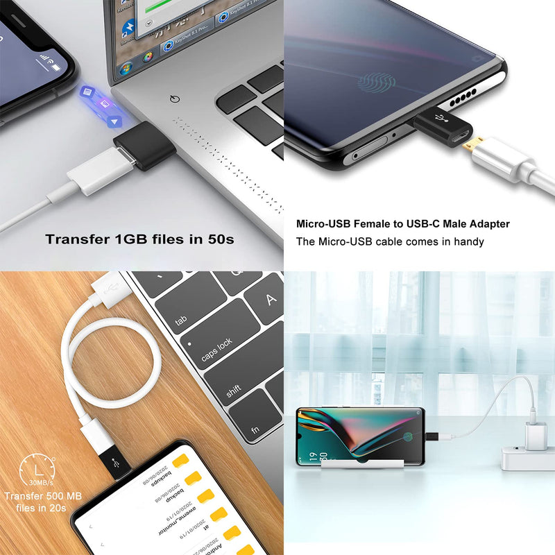USB C Adapters 4 Pack, USB C to USB 3.0 OTG Adapter, Micro USB to USB C Adapter Compatible with MacBook Pro, Samsung Galaxy, Smartphones, Laptop, PC, in Car and More