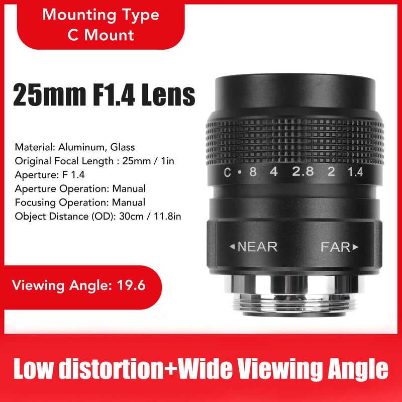 Pomya 25mm F1.4 Large Aperture Manual Focus, CCTV Lens, Prime MFT Lens for M43,Support Bar Shop Parking House Warehouse (Black) 25mm F1.4 Black