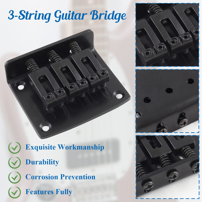 Black Adjustable 3 String Guitar Bridge, Metal Fixed Top Load Guitar Tailpiece Guitar Fixed Bridge Hardtail Saddle Bridge Guitar Parts for 3 String Guitar