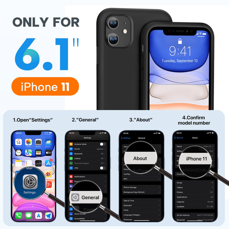 Miracase Compatible with iPhone 11 Phone Case, Liquid Silicone Gel Rubber Full Body Protection Shockproof Cover Drop Protection Phone Case for iPhone 11 6.1 inch(Black) Black