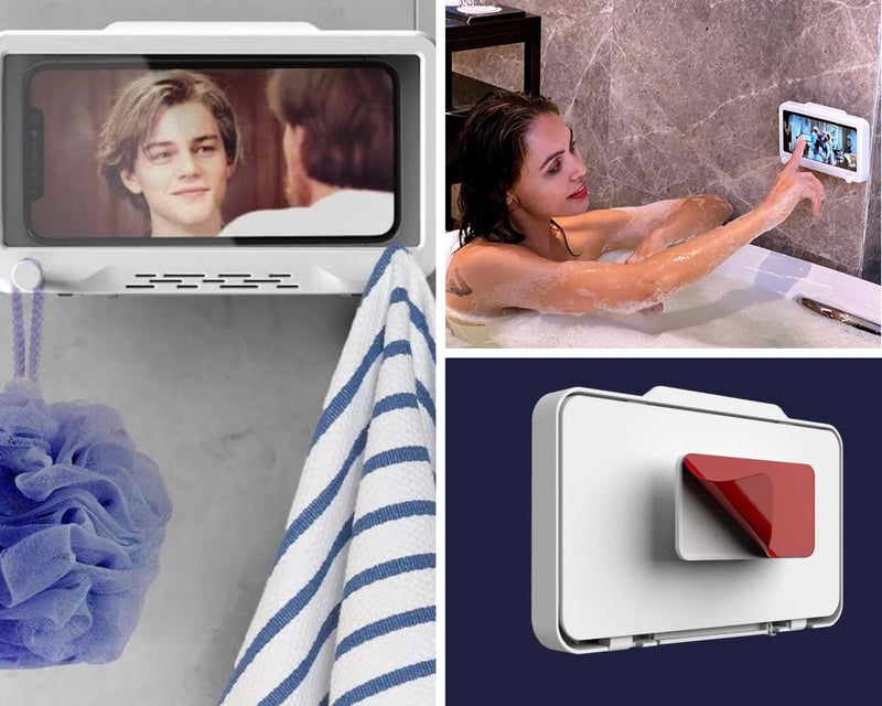 Waterproof Shower Phone Holder Upgraded - 360° Rotation, Anti -Touch Screen, Wall Mount Shelf in Bathroom, Bathtub, Kitchen, Shower, Compatible with 4" - 6.8" All Cell Phones Fits, (Apple & Samsung)