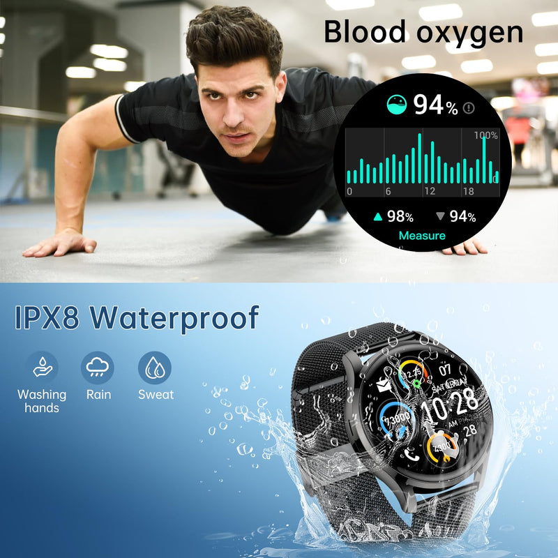 Smart Watch for Men Women Fitness: Waterproof Make/Answer Call Smart Watches for Men Digital Mens Watches Running Step Tracker Smartwatch Android Phones iPhone Samsung Compatible Heart Rate Monitor Black