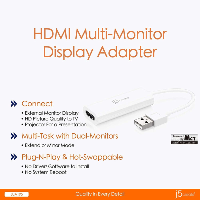 j5create USB Type A to HDMI Display Adapter + USB C to USB Type-A Adapter (JUA195 + JUCX15X2)