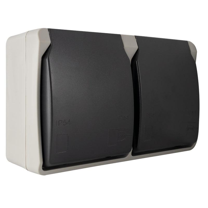 REV AquaBase 2-Way Wet Room Socket, 2-Pole, Splash-proof IP54, Horizontal, Surface-Mounted, Grey 1 x socket (2-way)