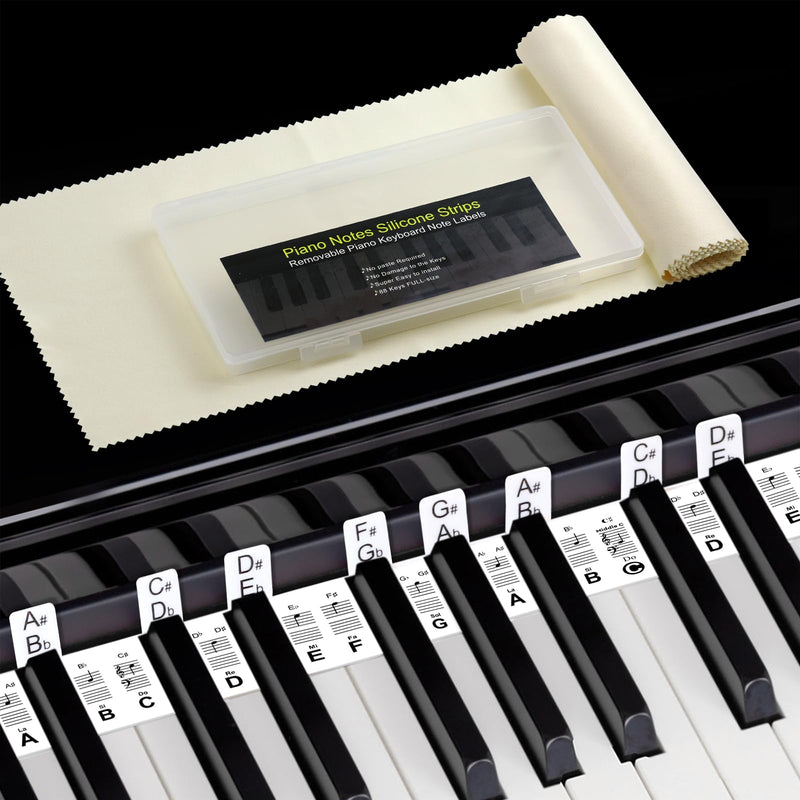 Piano Keyboard Stickers 61 Key, Piano Key Stickers, Electric Digital Piano Notes Labels for Beginner, Made of Reusable Silicone Comes with Keyboard Dust Cover Cloth and Box Black