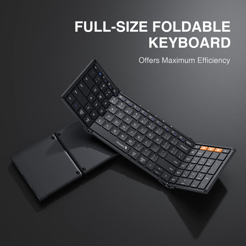 Foldable Bluetooth Keyboard, ProtoArc XK01 Folding Wireless Portable Keyboard with Numeric Keypad, Full-Size Travel Keyboard for Windows iOS Android Tablet PC Smartphone, Sync Up to 3 Devices, Black
