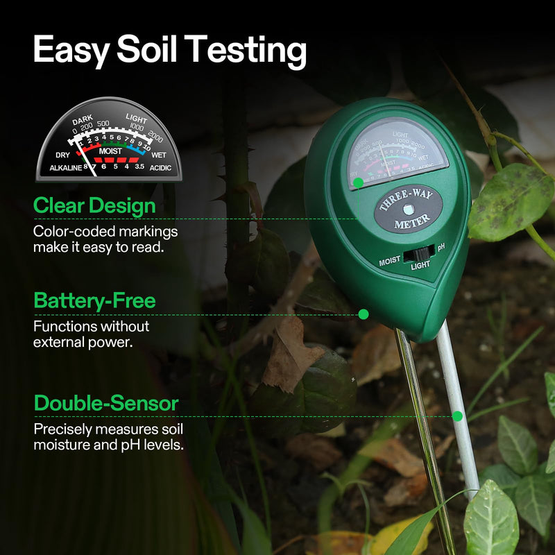 VIVOSUN Digital pH Meter, 3-in-1 TDS/EC/Temperature Meter, 3-in-1 Soil Moisture/pH/Light Tester Combo for Home, Garden and Hydroponics Black-White-Green
