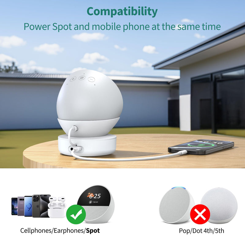PlusAcc Battery Base for Spot - 5000mAh Portable Charger Stand with 8 Hours Sound Playback Playtime with USB-C Output Port, Charging Dock Accessories for iPhone and Spot (Not Include Spot)(White) White