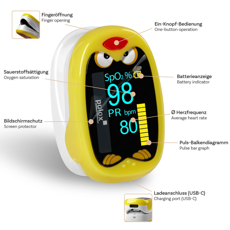 Pulox PO-210B Children's Pulse Oximeter - Battery Operated Finger Pulse Oximeter for Children and Toddlers