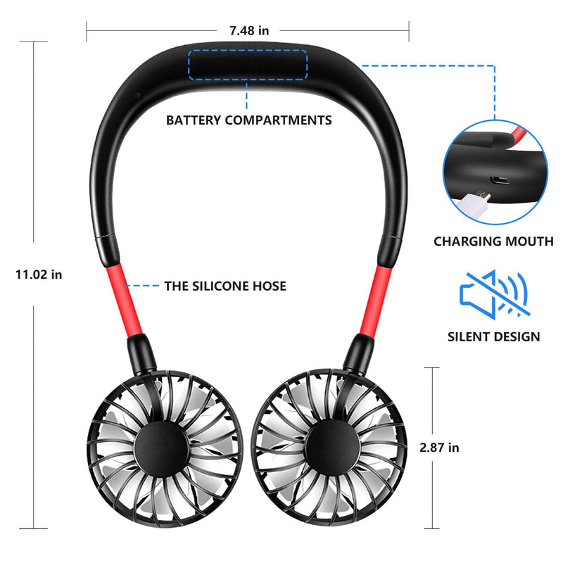 Neck Fan Portable Personal Hand Free Mini Lazy person USB Neck Fan 360 Degree Rotation Cooling Handheld Wearable Suitable Fan for Office Household Travel Room Outdoor Sports (Black) Black