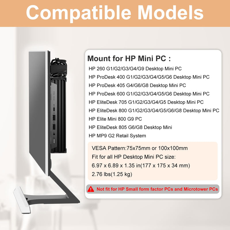 Mount for HP Mini PC Wall VESA and Under Desk Mount for HP EliteDesk 800 805 705, HP Pro Mini 400 260, HP ProDesk 600 400 405 Desktop Mini PC Wall Mount Bracket for HP