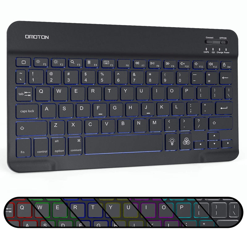 Bluetooth Keyboard, OMOTON Wireless Rechargeable Keyboard for iPad, iPad Pro, iPad Mini, iPad Air with Illuminated LED (Black) Black