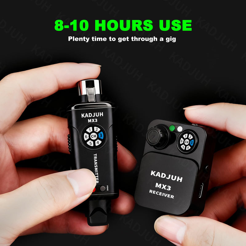 MX3 Wireless in Ear Monitor System 2.4ghz Stereo IEM System Transmitter and bodypack Receiver for Studio, Band Rehearsal, Live Performance, Channel Scan Mode Black