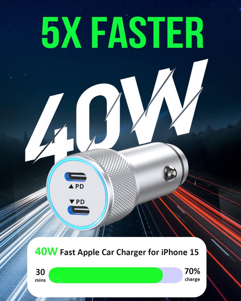 iPhone 15 Car Charger, 2Pack 40W Dual Port USB C Car Charger Adapter+ 2Pack 60W USB C to C Cable Fast Charging Syncing Cord for iPhone 15/15 Pro/15 Pro Max/15 Plus,iPad Pro/iPad Mini 6/iPad Air