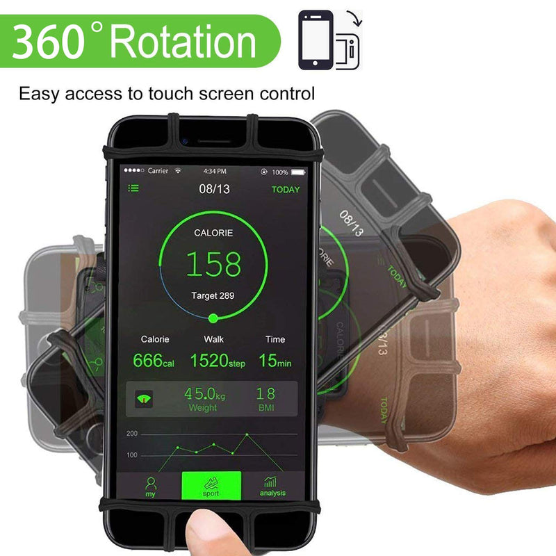 Wristband Phone Holder,HCcolo 360°Rotatable Universal Sports Wristband for iPhone X/8 Plus/8/7/6s,Galaxy S9 Plus/S9/S8 & Other 4”-6.5”Smartphone,Running Armband for Hiking Biking Walking (Wrist) Black