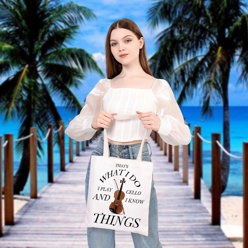 BDPWSS Cello Gift Cello Music Tote Bag Musician Gift That's What I Do I Play Cello And I Know Things Funny Cello Player Gift Know Cello Tg