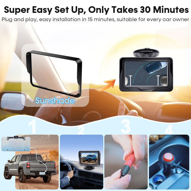 15-Minute Easy to Install Backup Camera: Plug-Play 15FT Clear Night Vision | HD 1080P Real-time Image Transmission for Backing Up Safely - Dustproof & Weatherproof Back Up Camera for Car Truck SUV 4.3" Monitor with Camera