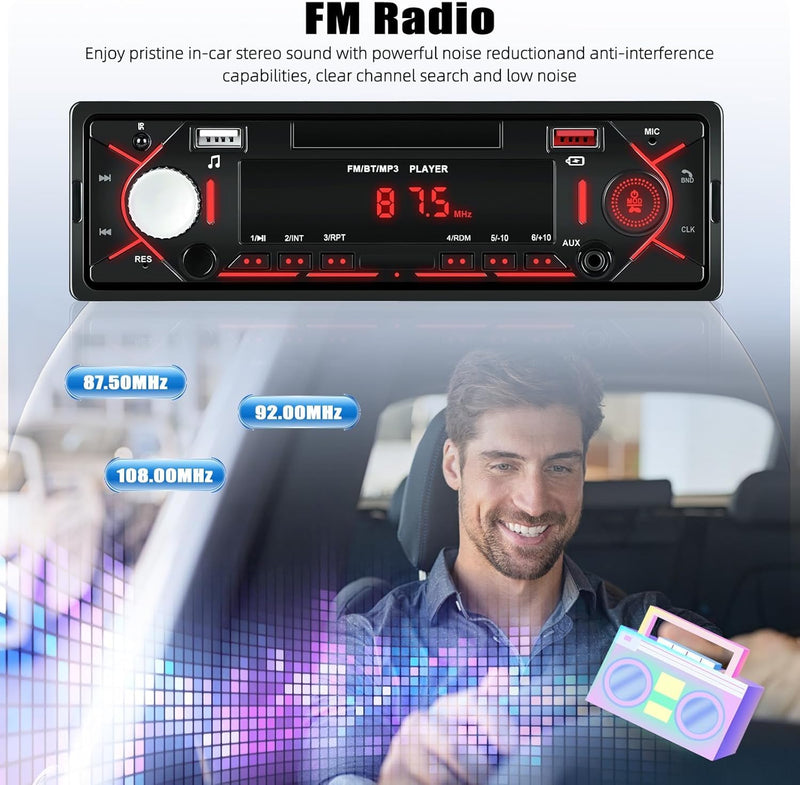[AUSTRALIA] - CAMECHO Car Radio Bluetooth Single DIN Car Stereo Audio, Car Audio with Bluetooth Handsfree/FM/ MP3/U Disk/AUX/USB Charge | Not a CD Player 