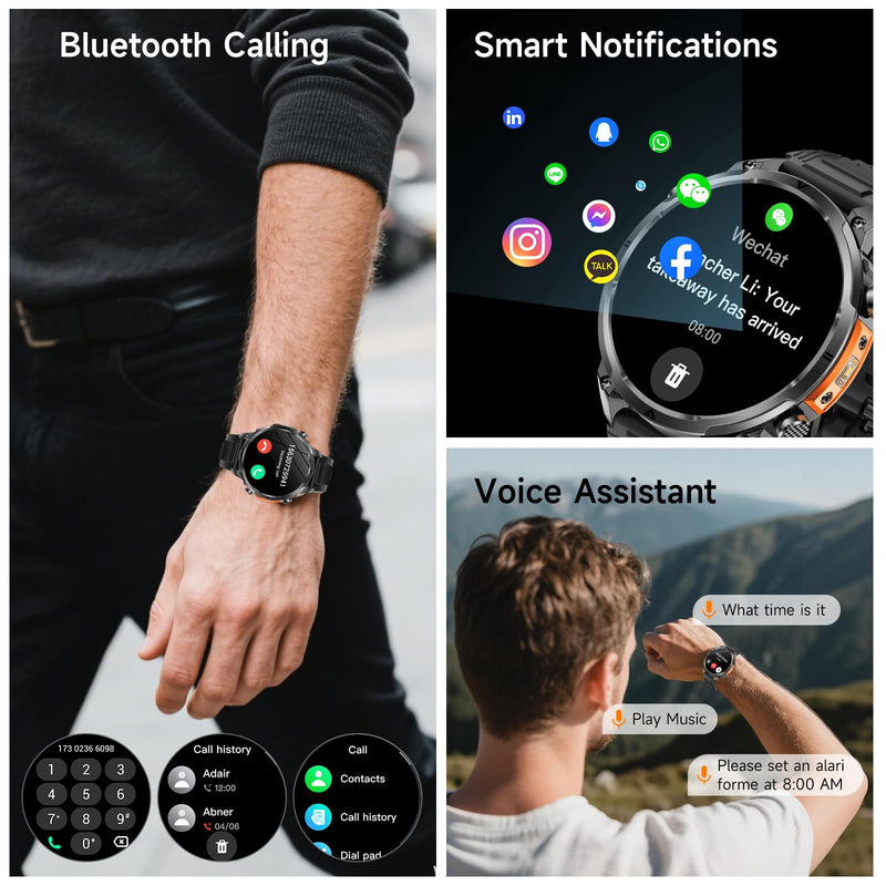 2026 New Military Smart Watches Built-in GPS and Compass with Heart Rate/SpO2/Sleep Monitor, 1.7" HD Display Outdoor Smartwatch with 720MAH/Flashlight/Bluetooth/100+Sports Modes, Android iOS Black