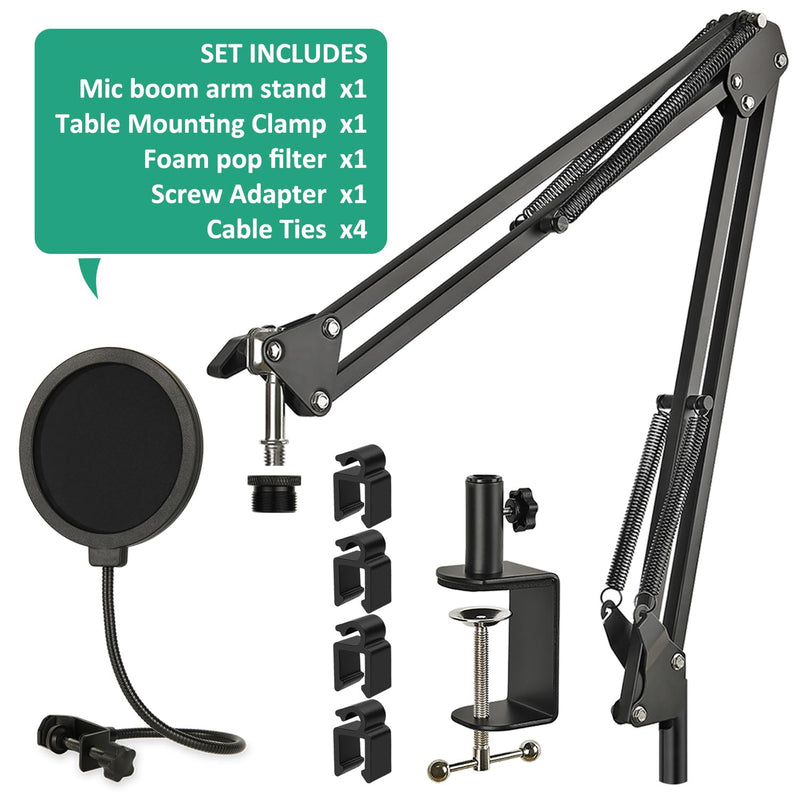 DuoCast Boom Arm Mic Stand with Pop Filter, AdjustableMic Arm Suspension Boom Scissor Microphone Stand with Upgrade Desk Table Mount Clamp for HyperX DuoCast - RGB USB Condenser Microphone