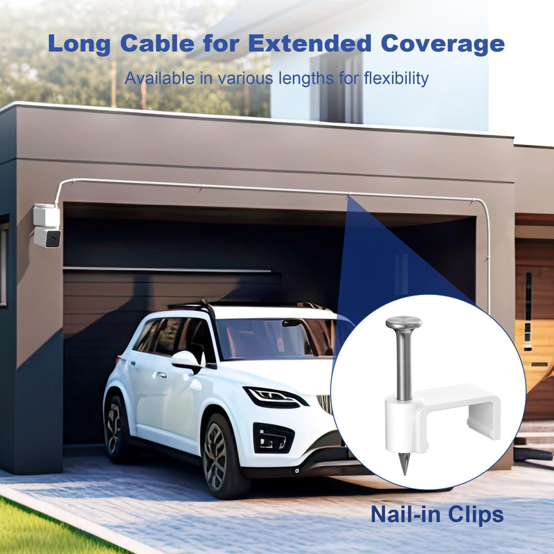 Itramax WYZE Cam Pan V3 Charger Cable 15FT 2Pack,Micro USB Extension Cord 90 Degree Power Adapter L-Shaped Long Flat Charging for WYZE Pan V3 Outdoor Camera No Support Data Transfer,White 20 25 30 FT 15FT/4.5M White