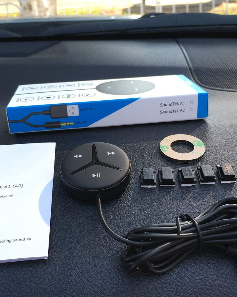 Aston Innovations SoundTek A1+ Bluetooth Car Kit with AAC for Music Streaming Handsfree Calls,Aux Bluetooth Adapter for Car/Home Stereo,Built-in Noise Isolator & MIC,Auto On/Off