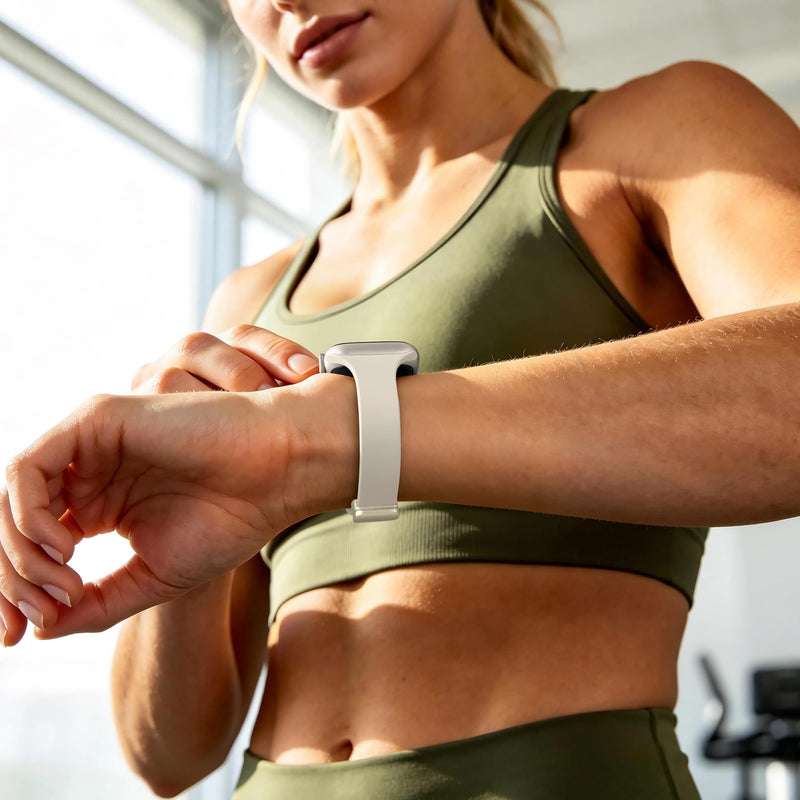 Charlam Slim Silicone Magnetic Band Compatible with Apple Watch Bands Women | Soft Breathable Thin Wristband 38mm 40mm 41mm 42mm 44mm 45mm 46mm, Sport Strap for iWatch SE Series 11 10 9 8 7 6 5 4 3 2 1 Starlight 38mm/40mm/41mm/42mm(series 11 10)