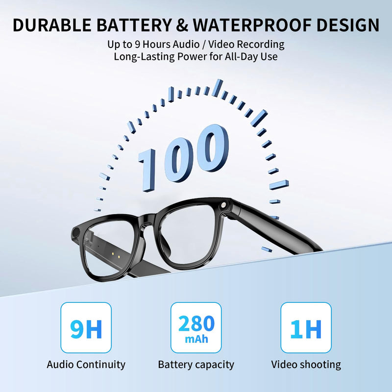 AI Translation Smart Glasses with Built-in AI Assistant & 800W Camera, ENC Noise Cancelling, USB-C Fast Charge for International Travel and Business Meetings Black