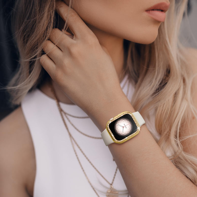 Missair Stainless Steel Metal Band and Bling Soft TPU Case Compatible with Apple Watch 41mm Series 9 8 7