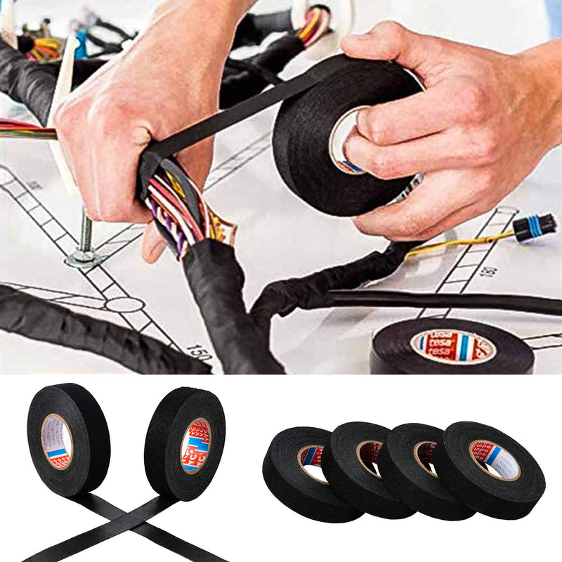 [AUSTRALIA] - Wire Harness Cloth Tape, 3/4-Inch by 50-Foot (4 Rolls), Speaker Wiring Harness Cloth Tape, Black Adhesive Fabric Tape, for Automobile Electrical Wire harnessing Noise Dampening Heat Proof Width:20mm (4 Rolls) 