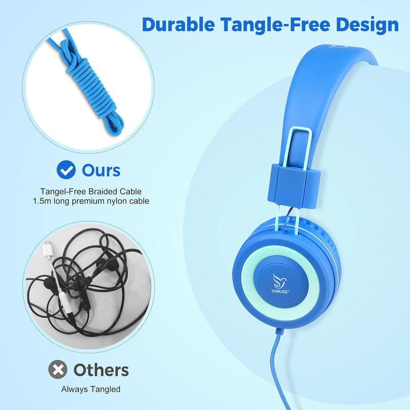 [AUSTRALIA] - Kids Headphones - noot products K11 Foldable Stereo Tangle-Free 3.5mm Jack Wired Cord On-Ear Headset for Children/Teens/Boys/Girls/Smartphones/School/Kindle/Airplane Travel/Plane/Tablet (Navy/Teal) Navy/Teal 