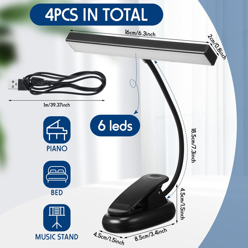 4 Pcs Music Stand Light 18 LED Piano Light Clip on Piano Lamp Adjustable Reading Light USB and AAA Battery(Not Included)/ Rechargeable Operated, 4 Color Temperature Optional (Battery)