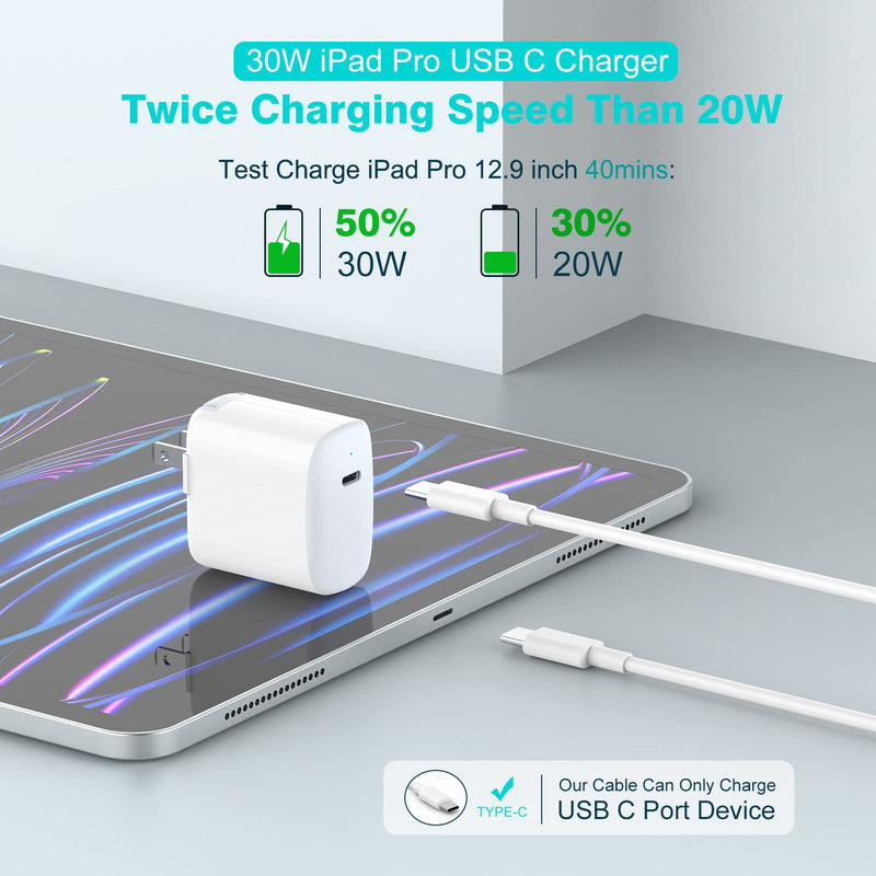 [AUSTRALIA] - 30W USB C Charger for iPad Pro 12.9, 11 inch 2023 2022 2021 2020 2019 2018, iPad Air 5 4, Mini 6, iPad 10, MacBook Air, iPhone 15 Pro Max Plus, Google Pixel 7 Pro, Vision Pro, 6.6ft USB-C Cable 