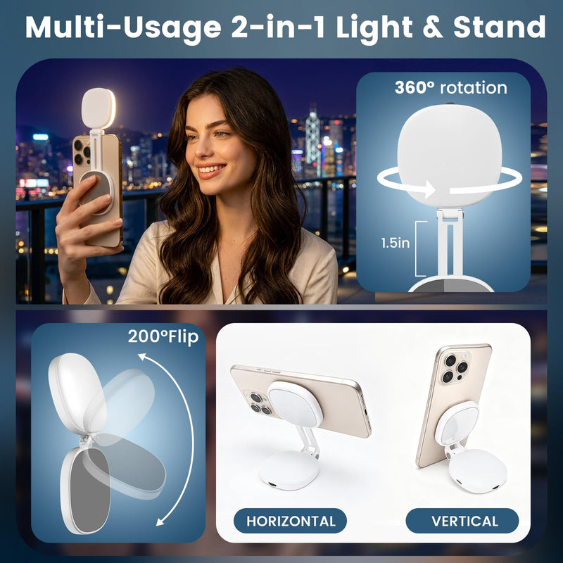SJZXVZ Magnetic Selfie Light, 3-Mode Phone Light Compatible with Phone Magsa for Selfies/Photography/TikTok/Zoom Calls/Video Conference, Long-Lasting & Rechargeable, CRI97 White