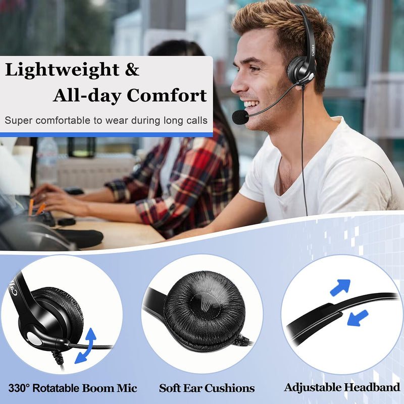 Callez Phone Headset for Yealink Office Phone with Noise Cancelling Mic, RJ9 Mono Telephone Headset Compatible with Yealink T20P T33G T46G T48G T46S T48S T53W T54W Avaya 1608 9608 J179 Grandstream Black
