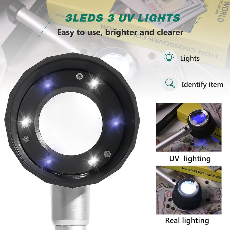 [AUSTRALIA] - 30X Handheld Magnifier with 6 Light, Jeweler Loupes Lighted Magnifying Glass-USB Rechargeable for Seniors Reading Coins Crafts Jewelry Hobbies 30X-1.41in 