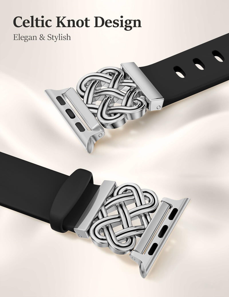 Minyee 2 Packs Band Compatible with Apple Watch Band Women 42/46/38/40/41/44/45/49mm, Celtic Knot Silicone Band & Dressy Honeycomb Pretty Adjustable Metal Designer Classy Wristband