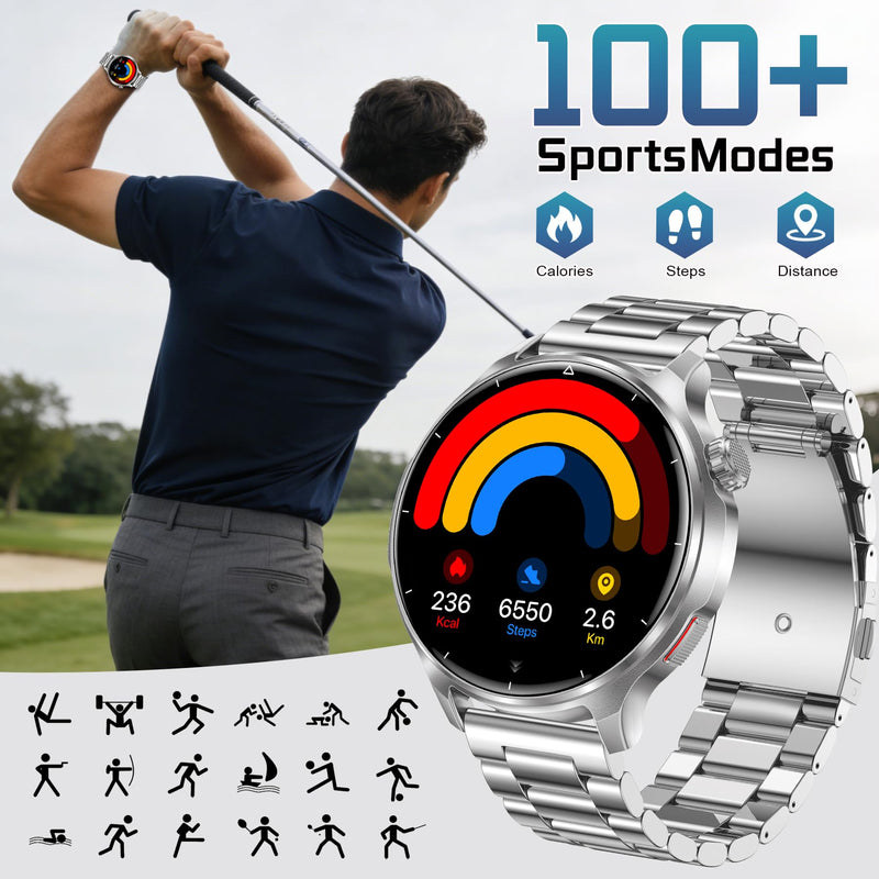 Military Smart Watch for Men 1000mAh Battery 1.52" HD Screen | Answer/Make Calls, IP68 Waterproof, 100+ Sports Modes, Sleep/Health Monitoring, Compatible iOS Android, Silver