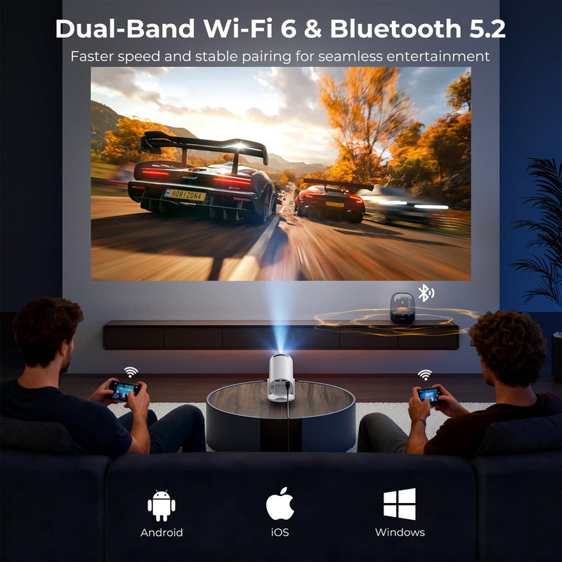 [AUSTRALIA] - [Built-in Apps] CLOKOWE Mini Projector with WiFi and Bluetooth, 2026 Upgraded 1080P Smart Portable Projector with 180° Rotation, Auto Keystone, Compatible with iPhone/Android/Laptop/TV Stick/HDMI/USB white 
