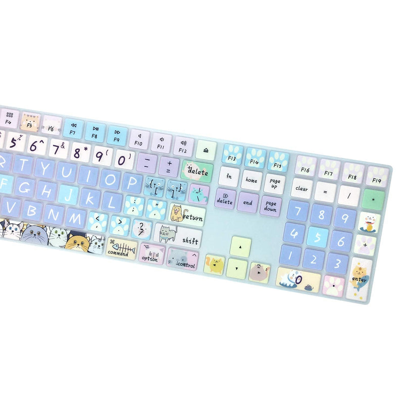 WSLUCKO Silicone Keyboard Cover Skin for 2017/2018 Apple iMac Wireless Magic Keyboard with Numeric Keypad (Model:MQ052LL/A A1843), US Layout, Cute Cat