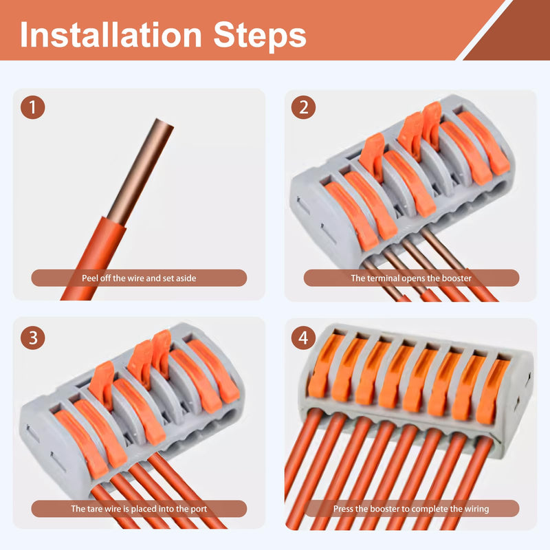 Pack of 10 Cable Connectors with Lever, 8-Pin Lustre Terminals, 250V/32A Connection Terminals, Electrical Cable Clamps for Safe Power Connections