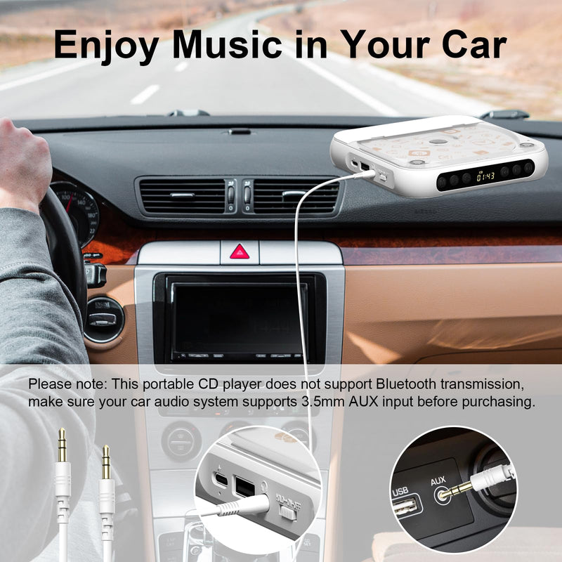 [AUSTRALIA] - Portable CD Player, Personal CD Player with Bluetooth for Home, Rechargeable Small CD Player with Headphones,Built-in HiFi Speakers, Support CD/AUX/USB, Anti-Skip/Shockproof 