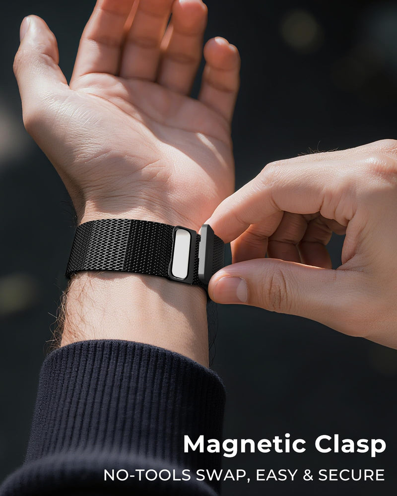 KU XIU Pure Titanium Watch Band for Apple Watch Ultra 3/2/1 & Series 42-49mm, Adjustable Metal Band with Magnetic Clasp, Premium Color Matching Stylish Mesh, Men's Smartwatch Replacement Band, Black T02- Black